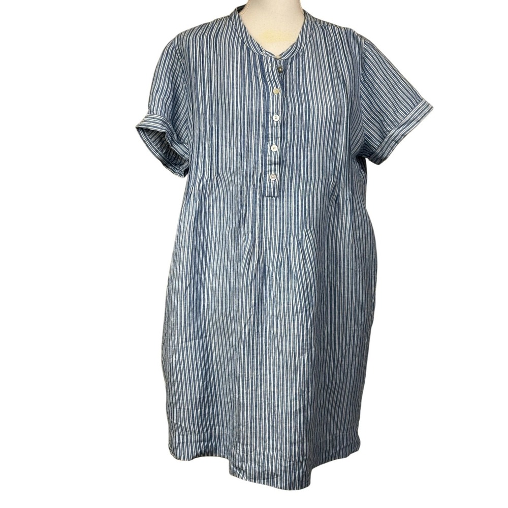 Faherty Blue and White Striped Linen Mini Dress